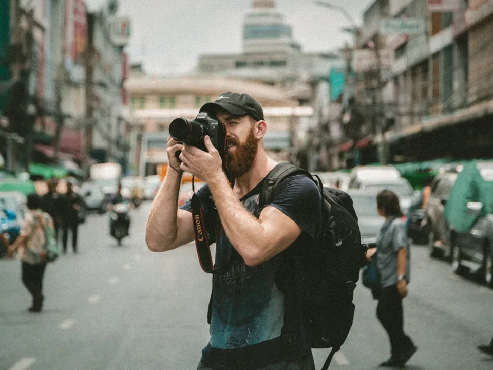 Out on assignment — camera up, moment found