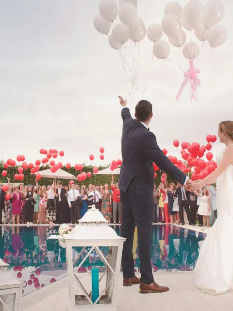 The balloon send-off at an outdoor wedding